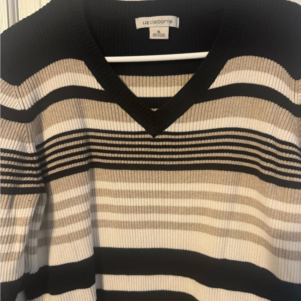 🧶 Liz Claiborne Women’s Striped Cotton Sweaters – Size XL (Lot of 2) - Picture 11 of 12